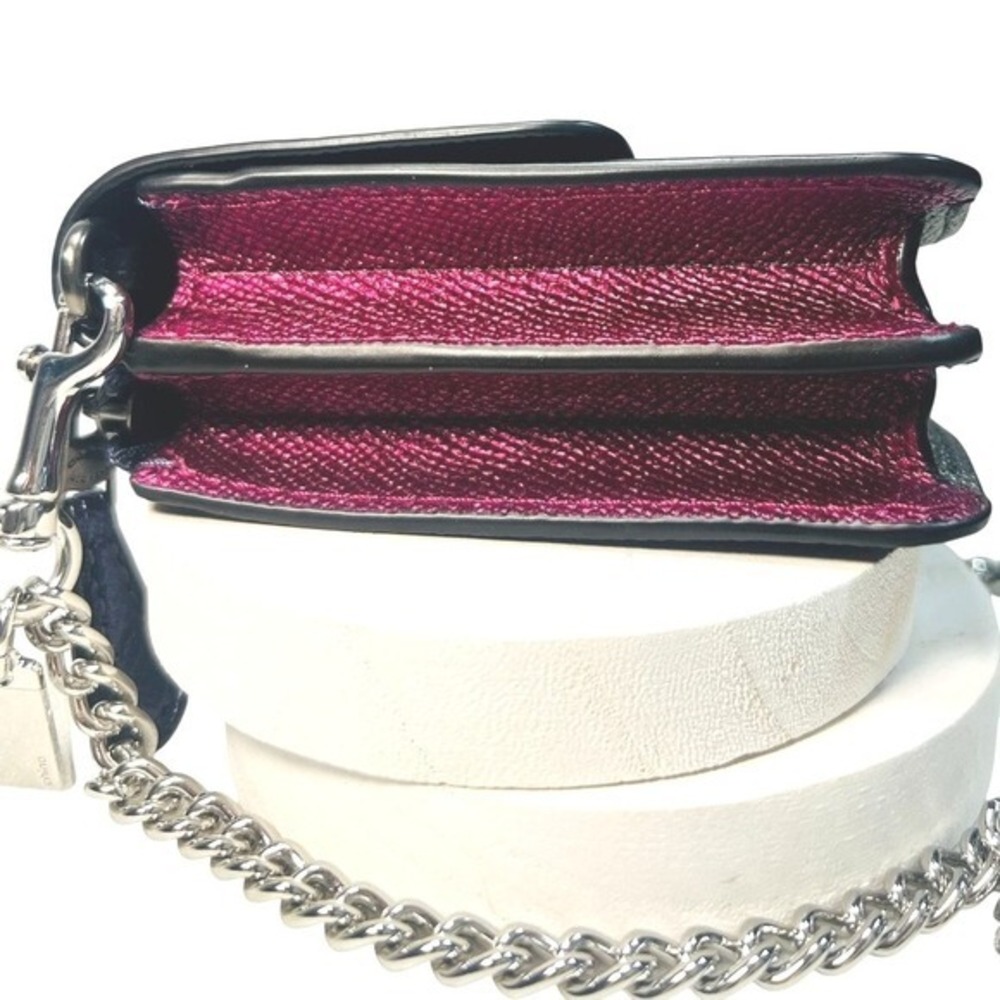 Coach Leather Wallet Clutch Zip Fold Over Chain Strap Metallic Multicolor - Picture 3 of 11